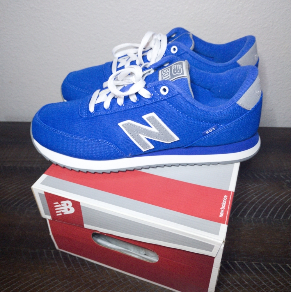New Balance 501 Blue Gray White Men's Athletic Sneakers - Picture 2 of 13